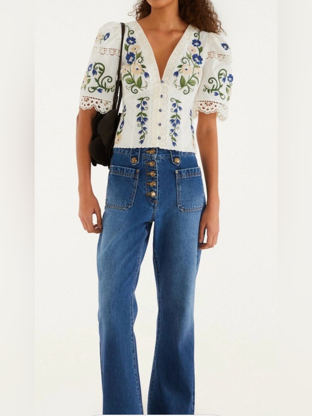 Farm Rio Embroidered Floral V-Neck Women’s Top - Picture 3 of 17